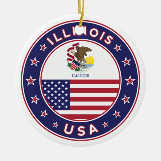 Illinois, Illinois t-shirt, Illinois-dekal. Julgransprydnad Keramik (Framsidan)
