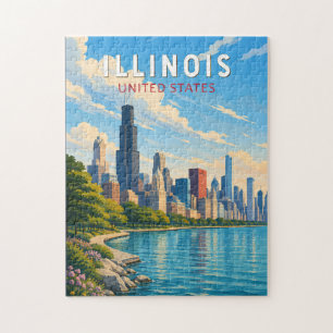 Illinois Illustrativ Resa Konst Vintage Pussel