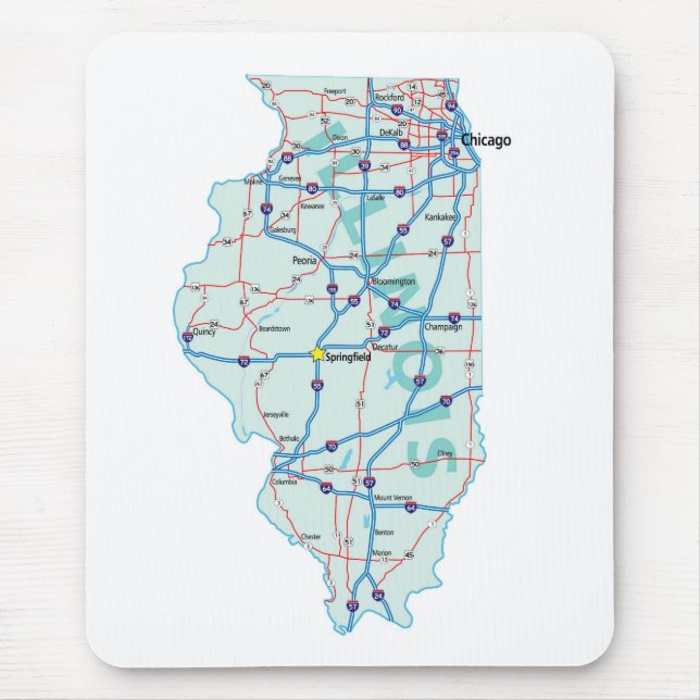Illinois Interstate Karta Mousepad Musmatta (Framsidan)