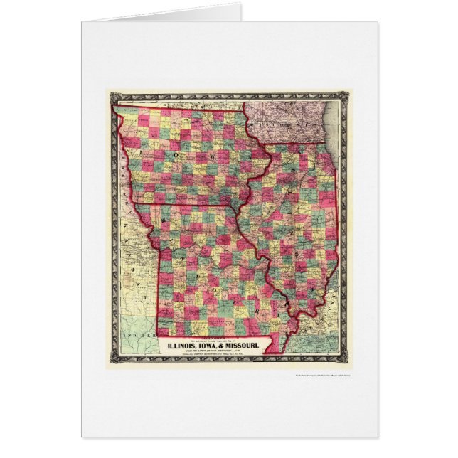 Illinois Iowa Missouri järnvägkarta 1859 Hälsningskort (Framsidan)