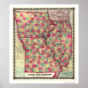 Illinois Iowa Missouri Railroad Karta 1859 Poster