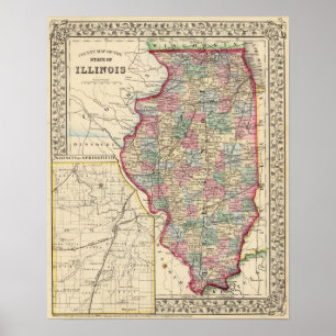 Illinois karta av Mitchell Poster