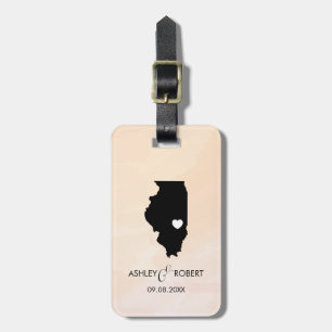 Illinois Karta Bröllop Luggage Tag, Couple's Namn Bagagebricka