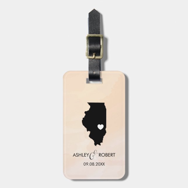 Illinois Karta Bröllop Luggage Tag, Couple's Namn Bagagebricka (Vertikal Framsida)