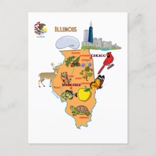 Illinois Karta med turistdestinationer Vykort
