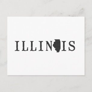 Illinois Karta Shaped Brev State Ord Art Black Vykort
