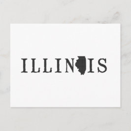 Illinois Karta Shaped Brev State Ord Art Black Vykort