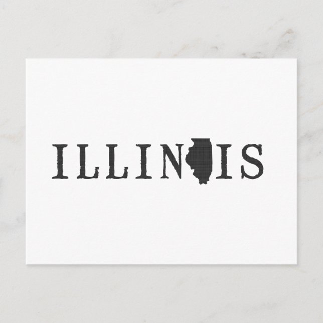 Illinois Karta Shaped Brev State Ord Art Black Vykort (Framsida)