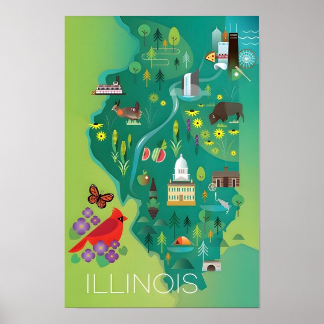 Illinois karttryck poster (Framsidan)