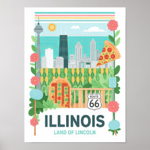 Illinois Land Lincoln USA Summer Travel Poster
