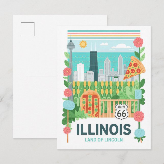 Illinois Land Lincoln USA Summer Travel Vykort (Fram/baksida)