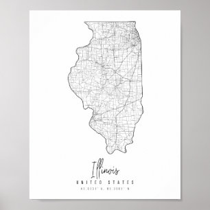 Illinois Minimal Street Karta Poster