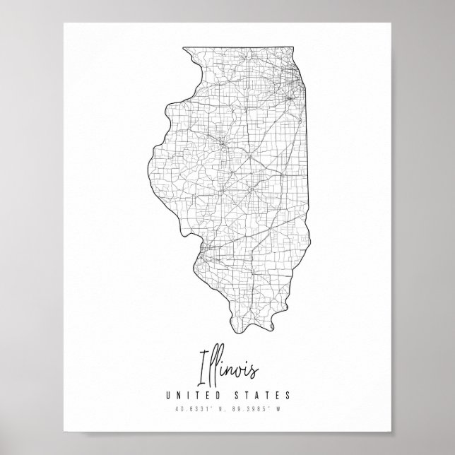 Illinois Minimal Street Karta Poster (Framsidan)