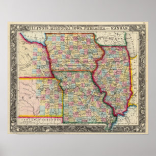 Illinois, Missouri, Iowa, Nebraska och Kansas Poster