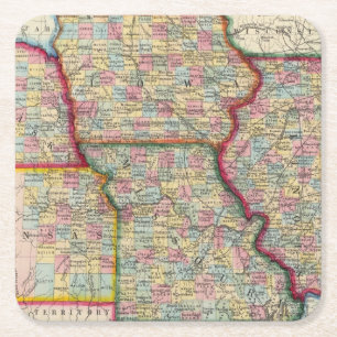 Illinois, Missouri, Iowa, Nebraska och Kansas Underlägg Papper Kvadrat