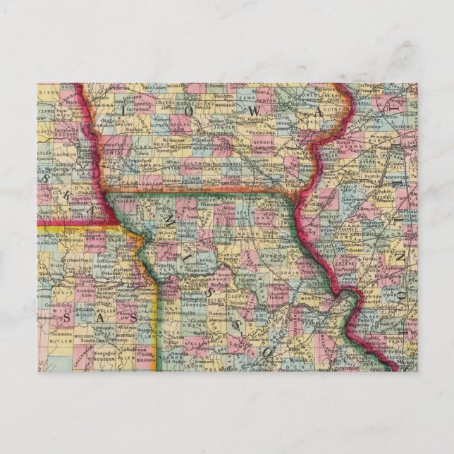 Illinois, Missouri, Iowa, Nebraska och Kansas Vykort (Framsida)