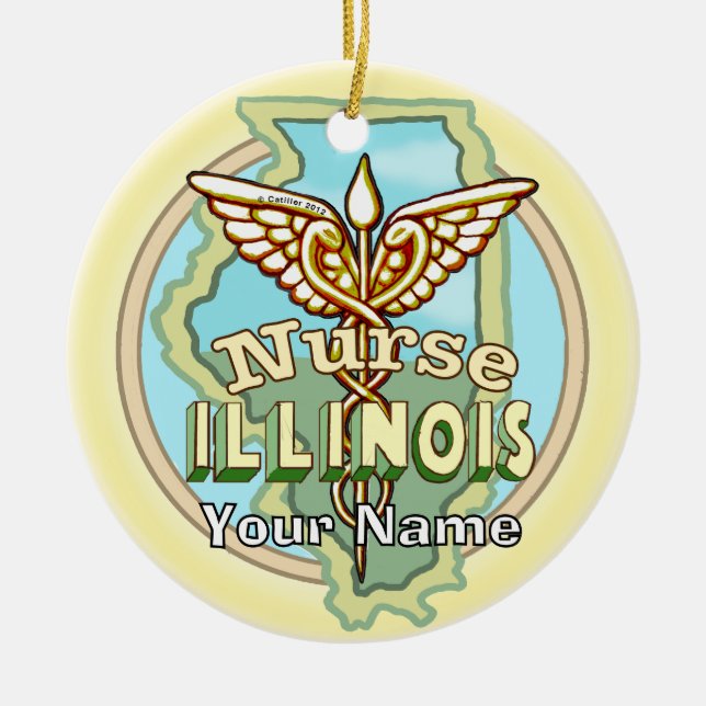 Illinois Nurse Caduceus  Julgransprydnad Keramik (Framsidan)