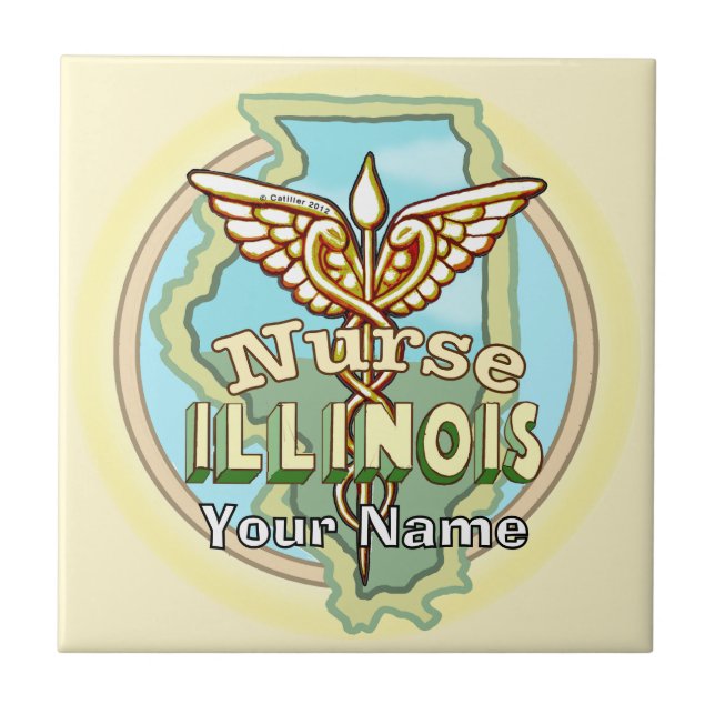 Illinois Nurse Caduceus Tile Kakelplatta (Framsidan)