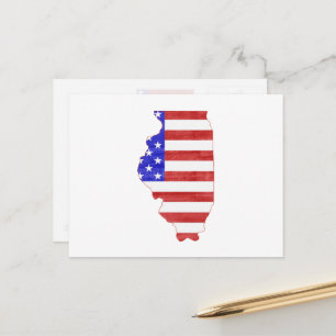 Illinois Patriotic State Shaped American Flagga Vykort