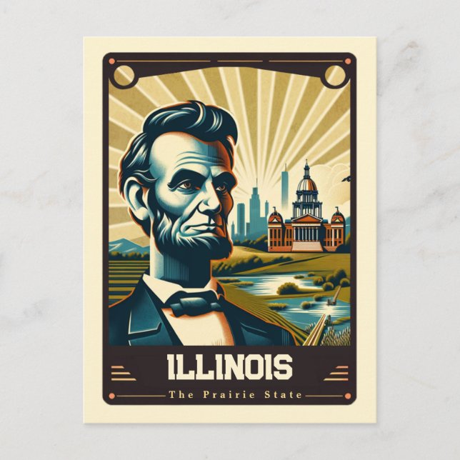 Illinois | Patriotisk Vintage Vykort (Framsida)