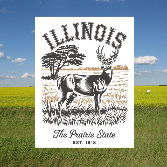 Illinois Prairie State Est. 1818 Hjort Vykort (Illinois The Prairie State Est. 1818 Deer Travel Postcard
)