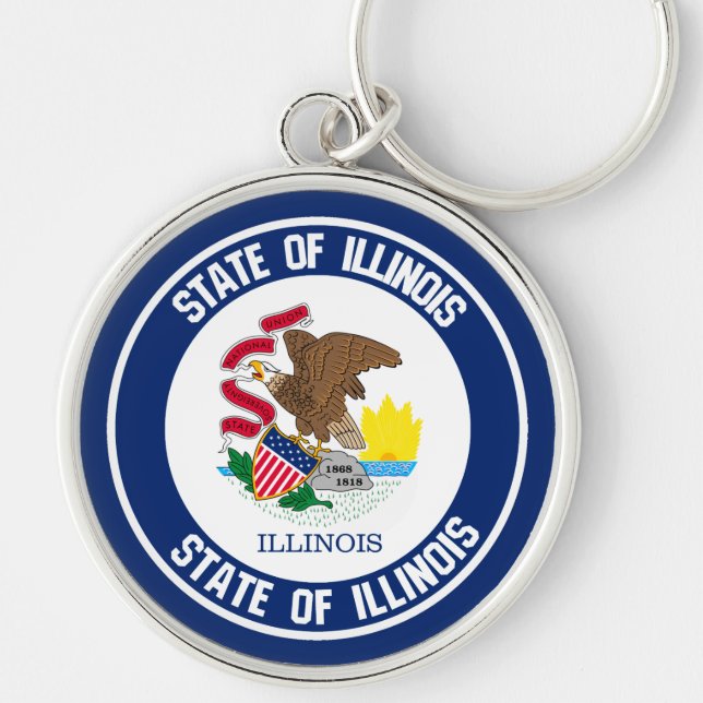 Illinois Round Emblem Rund Silverfärgad Nyckelring (Framsidan)