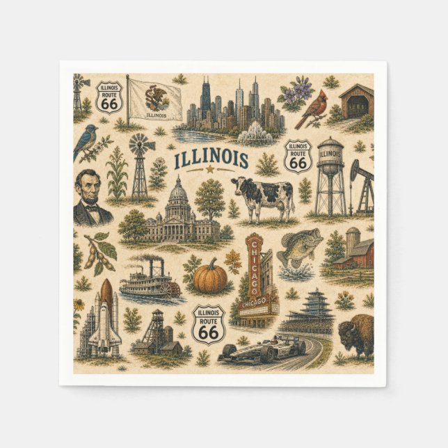 Illinois Route 66 Bords Siluett Pappersservett (Framsidan)