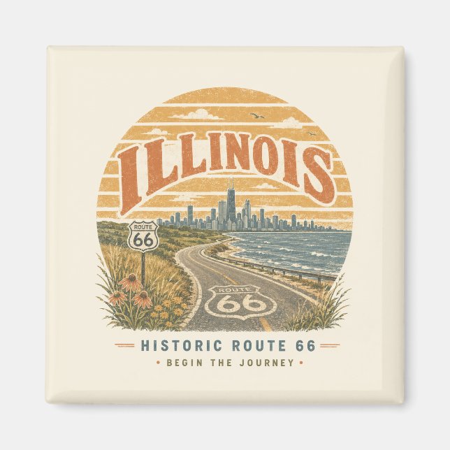 Illinois Route 66 Chicago Historisk Road Trip Magnet (Framsidan)
