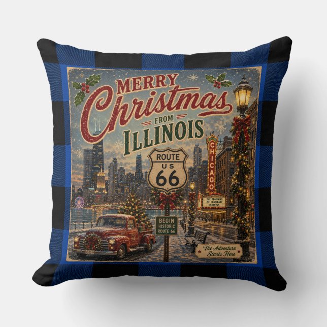 Illinois Route 66 Christmas City Glow Kudde (Framsida)