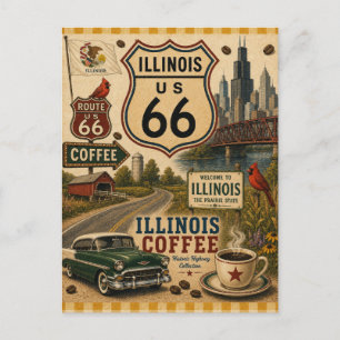 Illinois Route 66 Holiday Coffee Hälsningar Helg Vykort