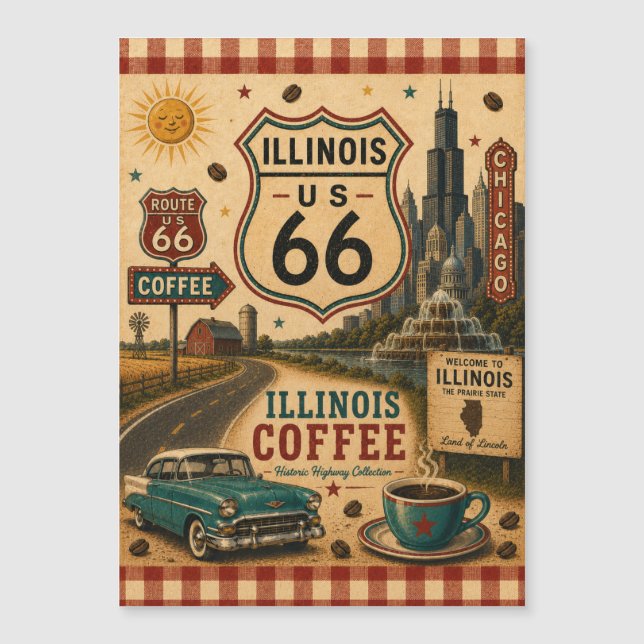 Illinois Route 66 Kaffe Kylskåp Minnessaker (Framsida)