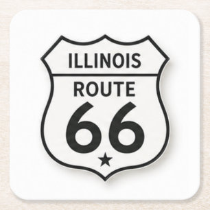 Illinois Route 66 Retro White Shield Coaster Underlägg Papper Kvadrat