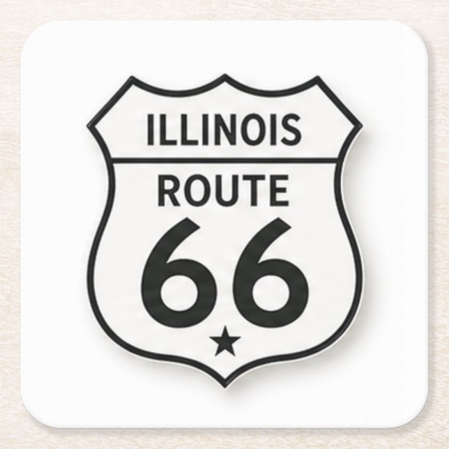 Illinois Route 66 Retro White Shield Coaster Underlägg Papper Kvadrat (Framsidan)