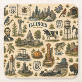 Illinois Route 66 Skyline Sips Underlägg Papper Kvadrat