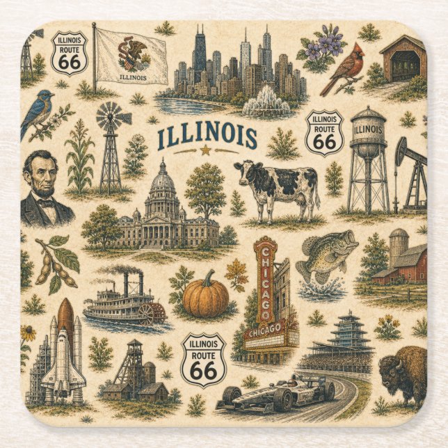 Illinois Route 66 Skyline Sips   Underlägg Papper Kvadrat (Framsidan)