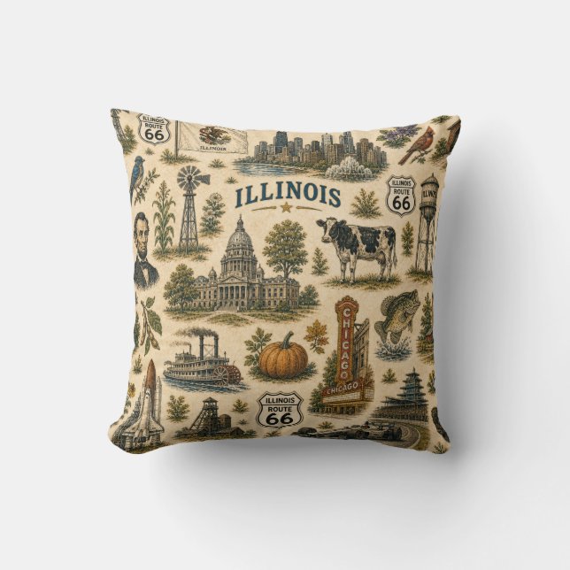 Illinois Route 66 Soffa Skyline Kudde (Framsida)