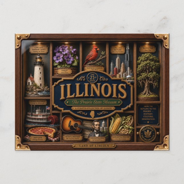 Illinois Shadow Box 3D Figurin Delstat Vykort (Framsida)