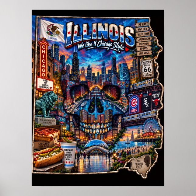 Illinois Skull Art Print | State of Mind Poster (Framsidan)