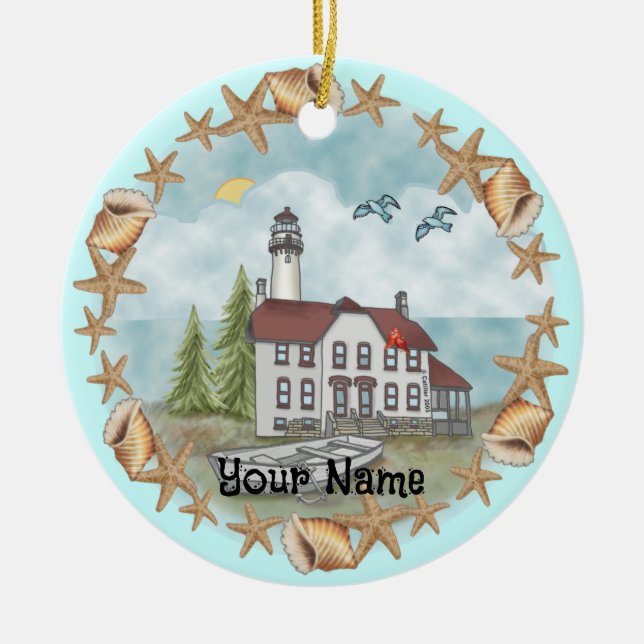Illinois Snäckor fyr-ornament Julgransprydnad Keramik (Framsidan)