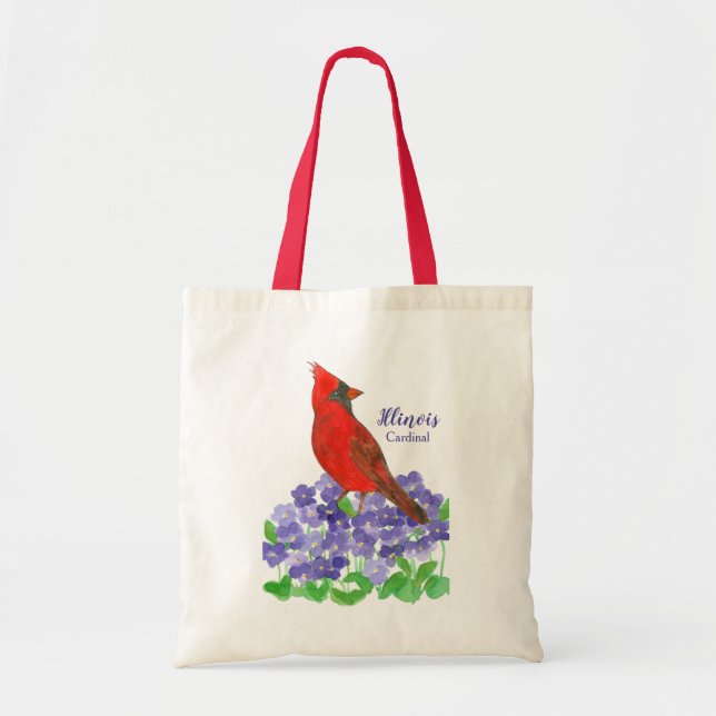 Illinois Souvenir Bird Cardinal Lila Violets Tygkasse (Framsidan)