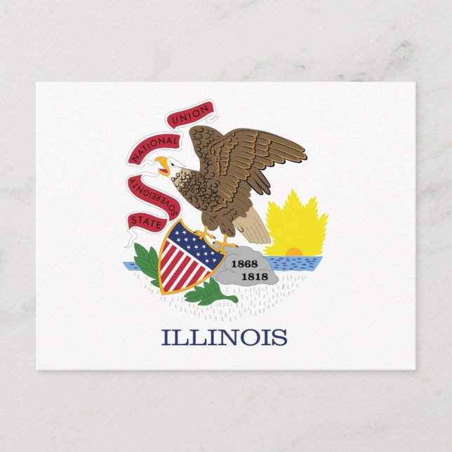 Illinois State Flag Land of Lincoln Eagle Seal Vykort (Framsida)