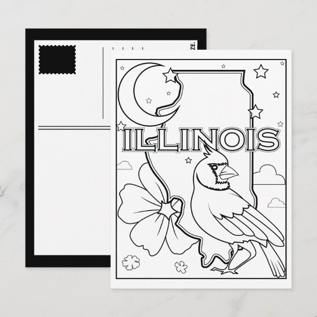 illinois state form blomdcollage vykort (Fram/baksida)
