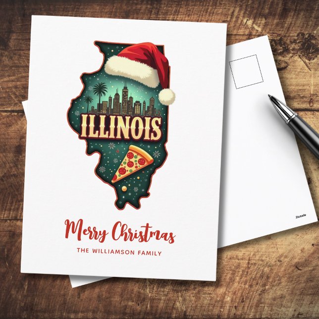Illinois State Karta julkort Helgdag Helg Vykort (Add family name & greeting to personalize.  Other items available with this design)