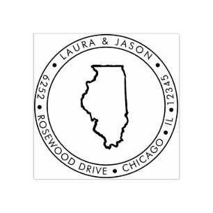 Illinois State Karta Returadress Wood Art Frimärk Stämpel