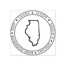 Illinois State Karta Returadress Wood Art Frimärke Stämpel