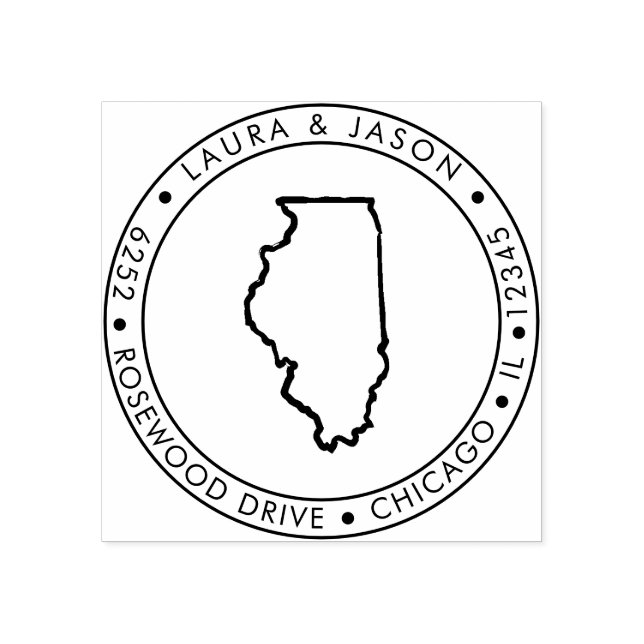 Illinois State Karta Returadress Wood Art Frimärke Stämpel (Tryck)