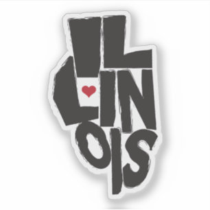 Illinois State Karta Typografik med hjärta Klistermärken