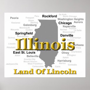 Illinois State Pride Karta Silhouette Poster