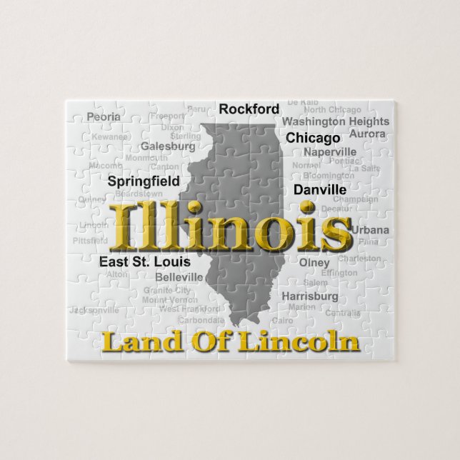 Illinois State Pride Karta Silhouette Pussel (Horisontell)