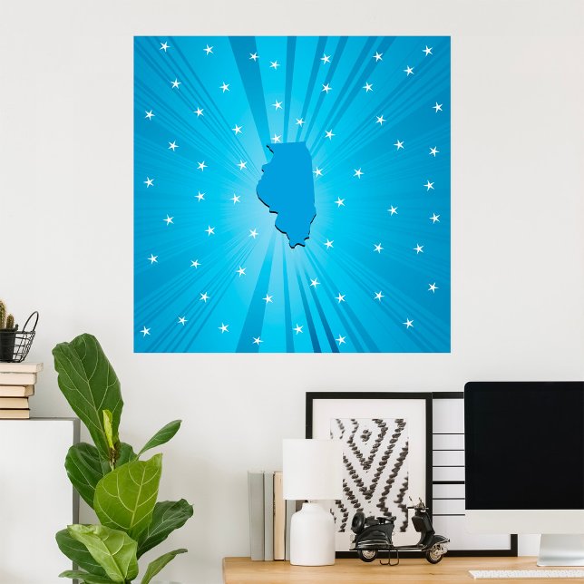 Illinois State Silhouette Blue Starburst Poster (Skapare uppladdad)